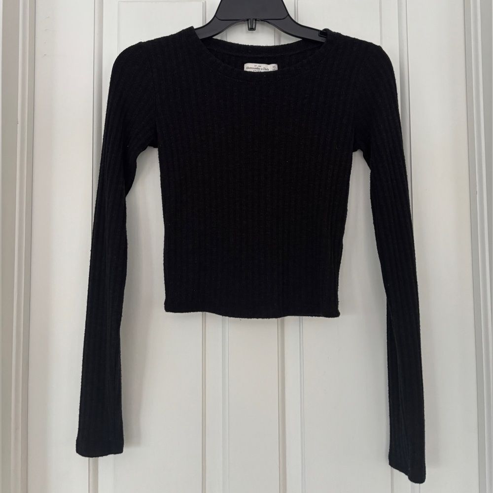 Abercrombie & Fitch Black Ribbed Long Sleeve Crop Top XS